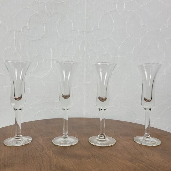 Vintage MCM Blown Clear Glass Cordial Liquor Cocktail 6" Tall Set of 4‎ Glasses - Picture 2 of 13